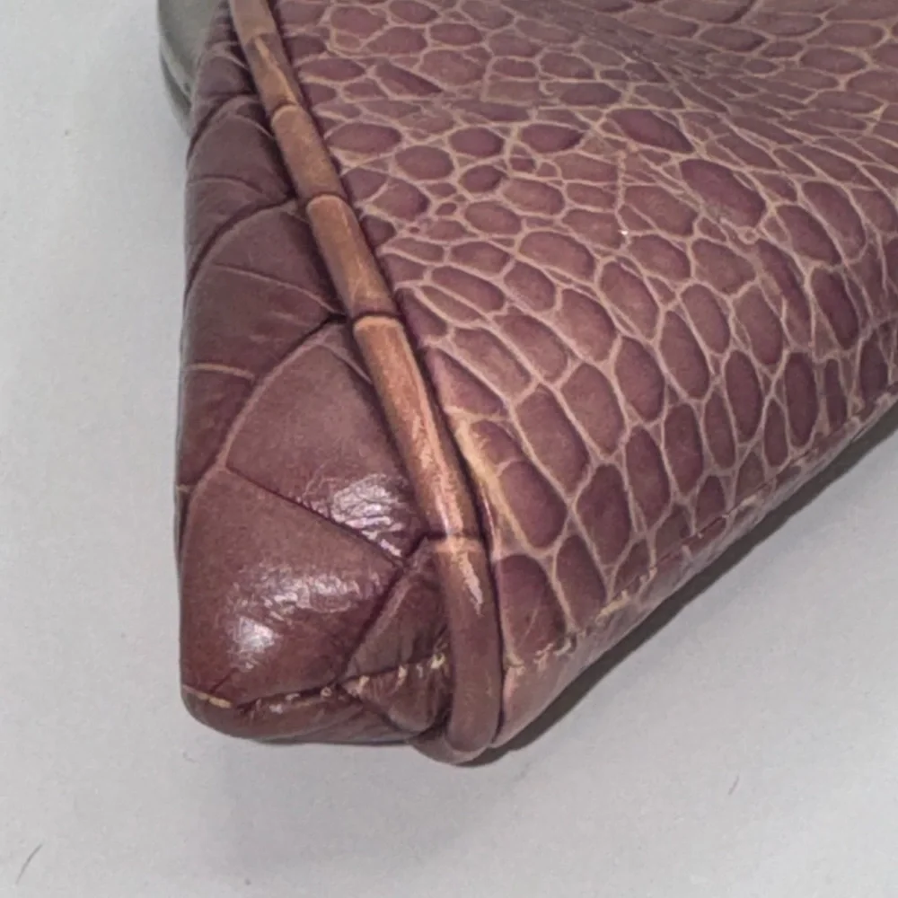 Christopher Kon  Brown Leather crocodile embossed  kiss lock  Clutch